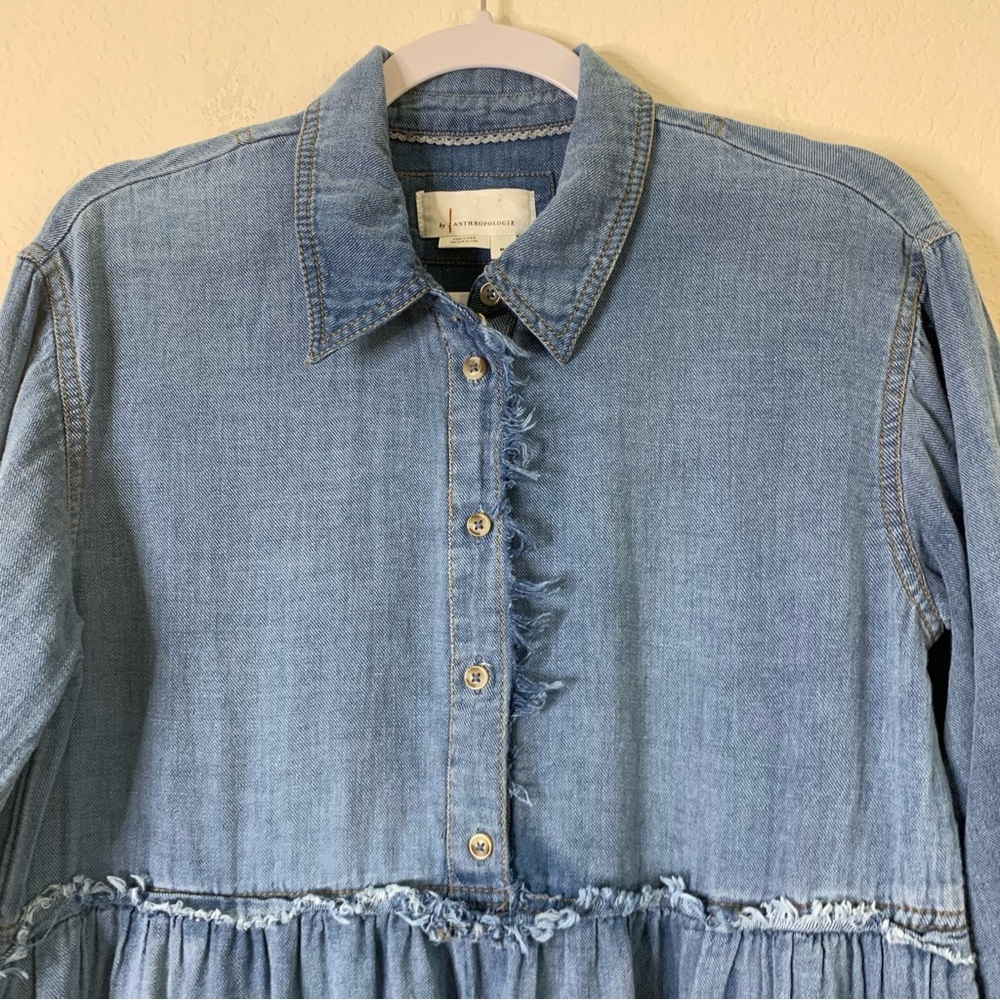 Anthropologie The Bettina Tiered Shirt Dress Denim Blue MP - Picture 7 of 9